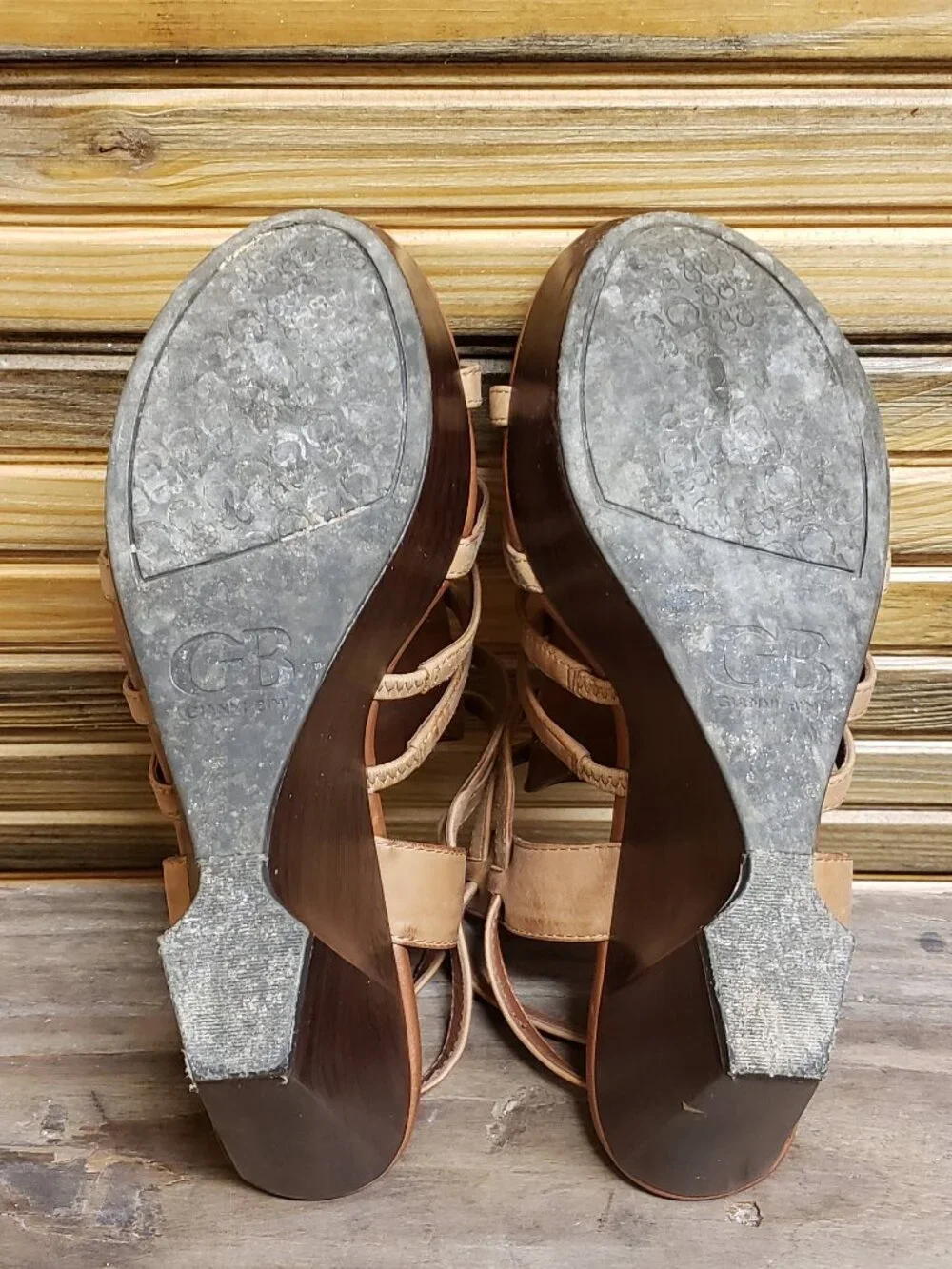 Gianni Bini Brown Leather Strappy Gladiator Platform Wedge Sandals Size 8